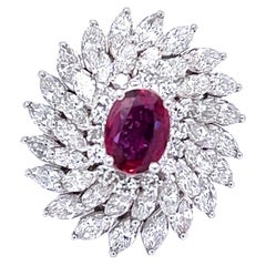 Mid-Century GIA 1.10 Carat No Heat Ruby Diamond Platinum Cocktail Ring