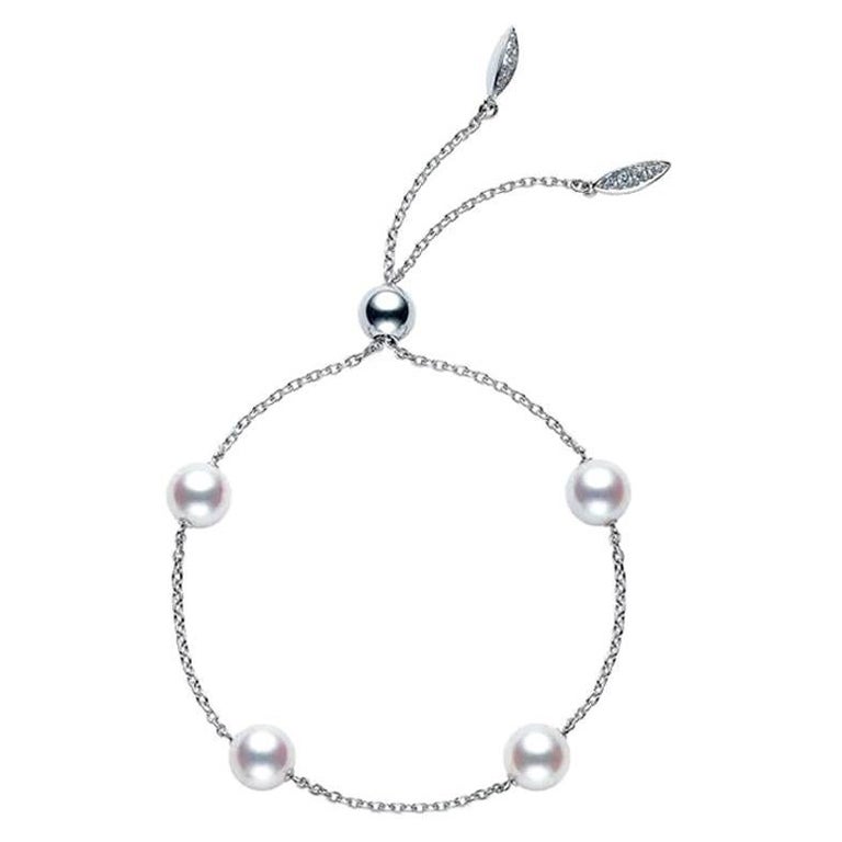 Mikimoto Akoya Cultured Pearl Station Bracelet in White Gold MDQ10025ADXW For Sale