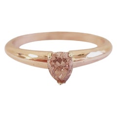 Bague en or rose 14 carats avec diamant rose brunâtre fantaisie en forme de poire de 0,30 carat