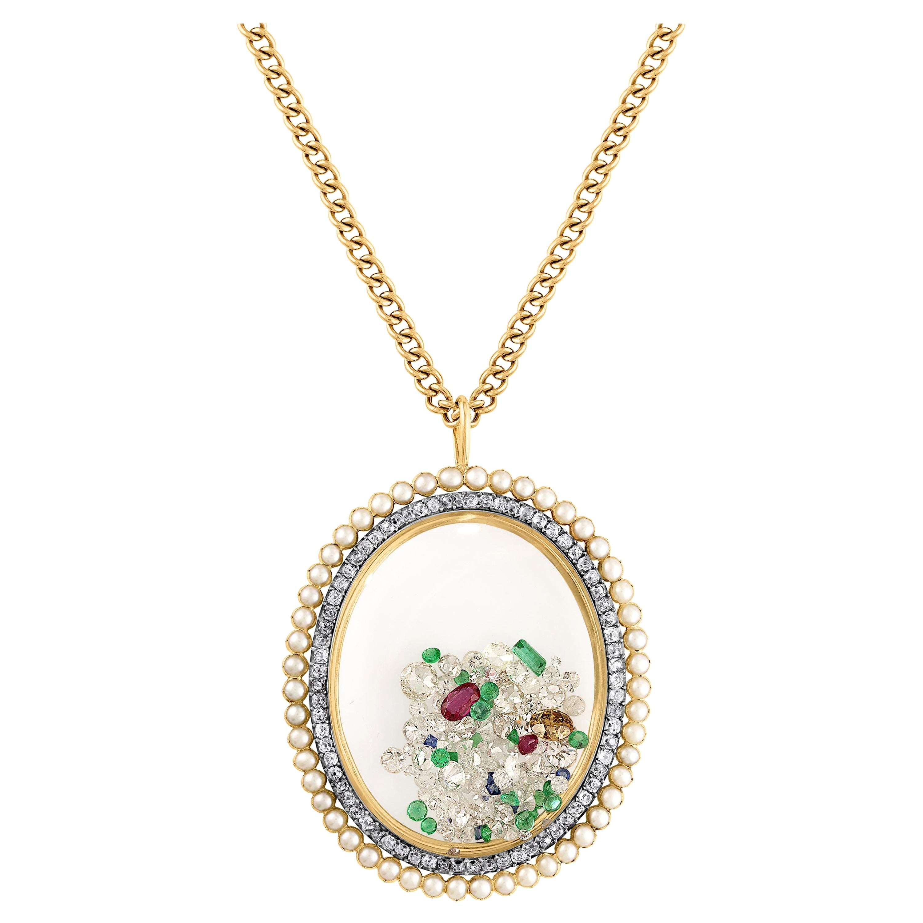 Mindi Mond Pendentif shaker en or rose avec perles et diamants de 13,61 carats en vente