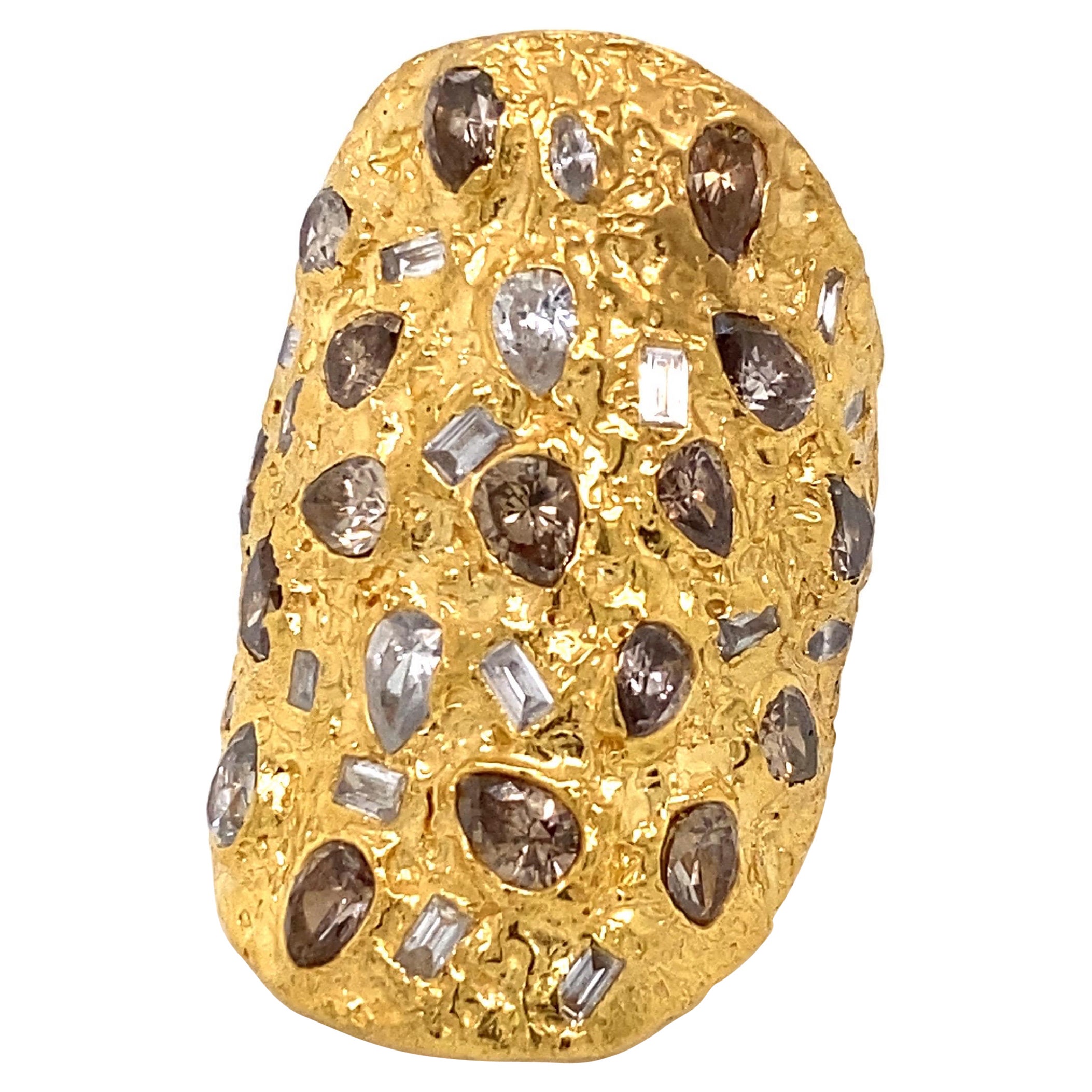 Emilio Jewelry 22 Karat Gold Hand Hammered 3.22 Carat Diamond Ring 