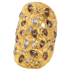 Emilio Jewelry 22 Karat Gold Hand Hammered 3.22 Carat Diamond Ring 