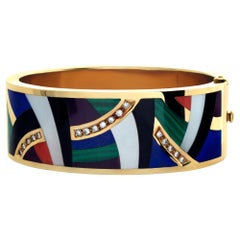 Vintage Asch Grossbard 14k Yellow Gold Cuff Bangle Malachite, Lapis, Onyx