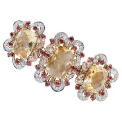 Vintage Topazs, Garnets, Diamonds, 9 Kt Rose and White Gold Retrò Bracelet