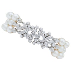 Bracciale con perle, diamanti e perline in oro bianco 18 Kt