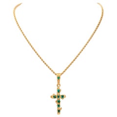 18k Chain With 18k yellow gold chain Cross Pendant With Emeralds