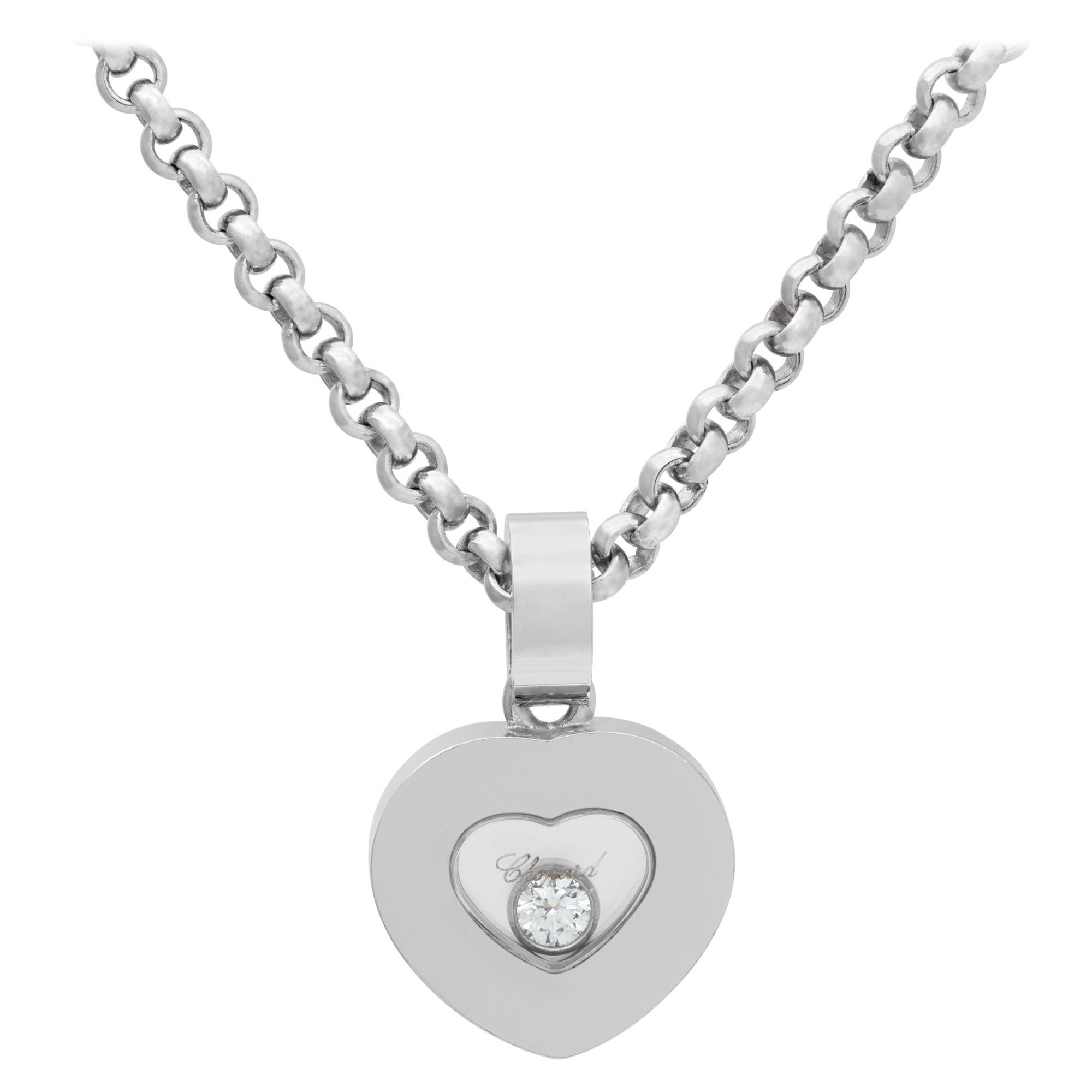 Chopard Happy Sport Heart Pendant and Chain in 18k White Gold