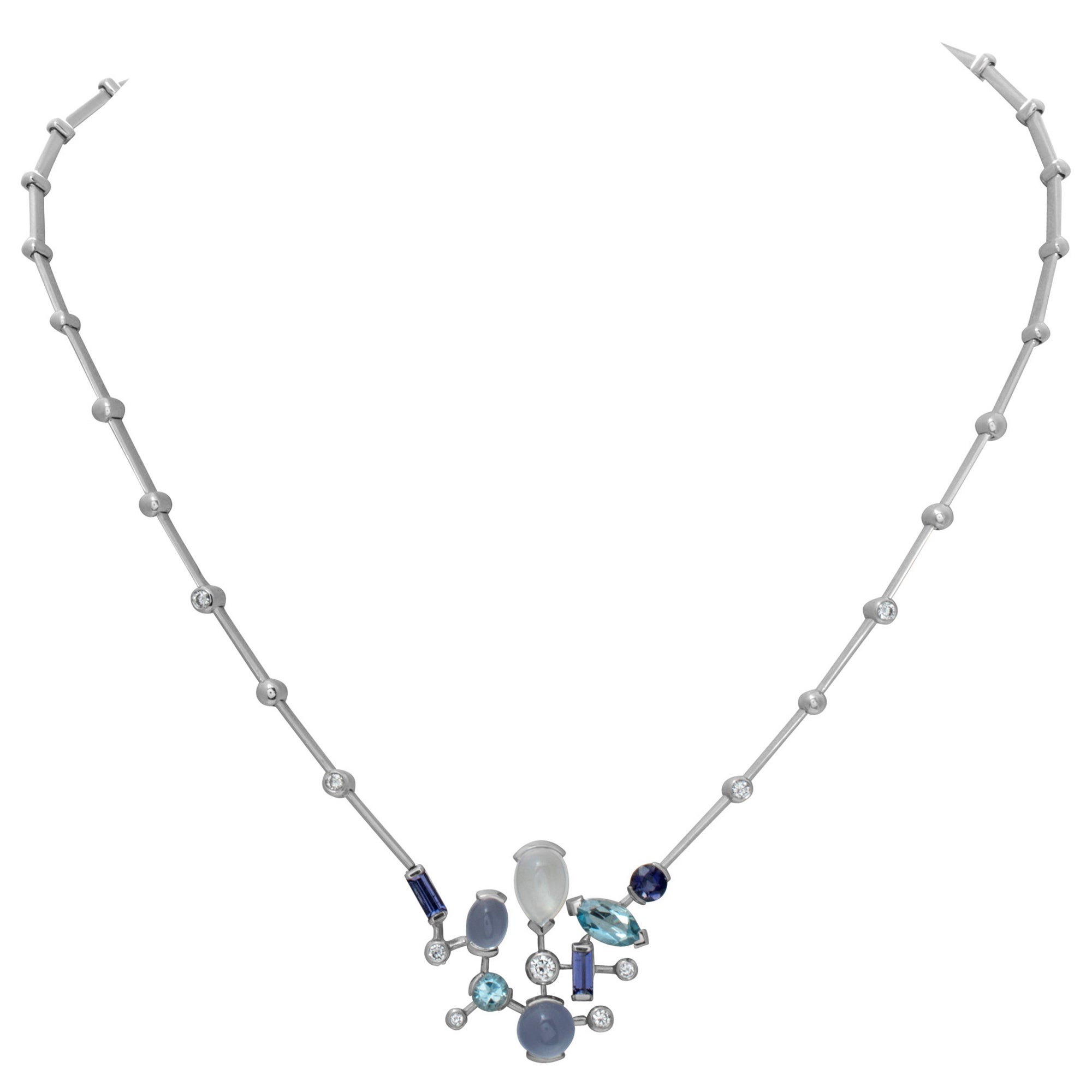 Cartier "Meli Melo" 18k White Gold Necklace with Moonstone and Aquamarine For Sale