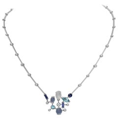 Collana Cartier "Meli Melo" in oro bianco 18k con pietra di luna e acquamarina