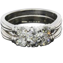 1.70  Carats Diamonds Gold Grooved Engagement Ring and Wedding Band Set