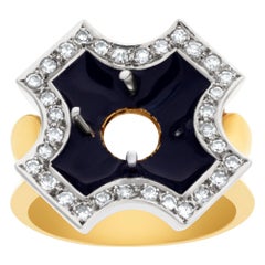 Black Enamel Maltese Cross Design Setting Ring in 18k Yellow Gold with 0.50