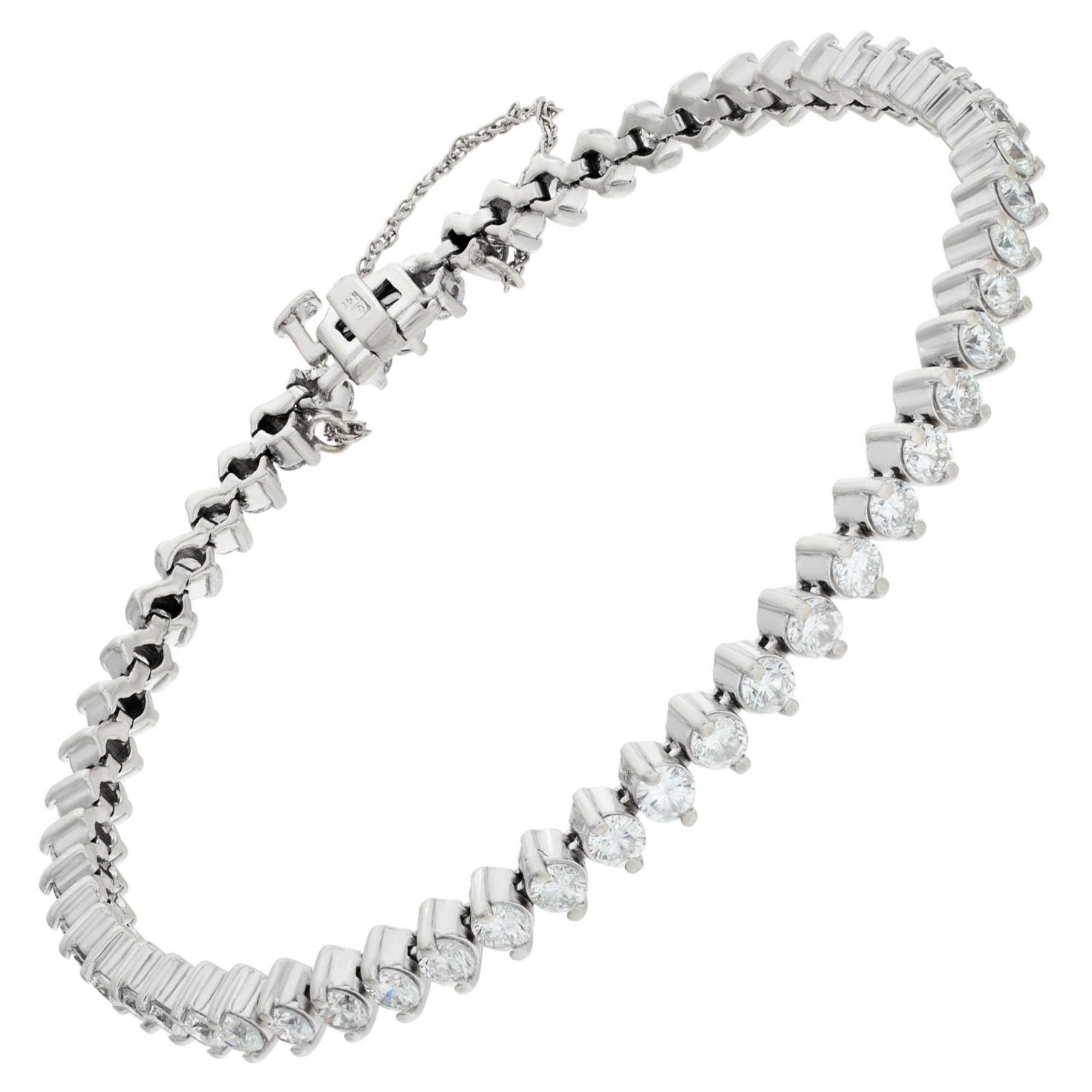 14k White Gold Diamond Line Bracelet with Approximately 5 Carats in Round Cut