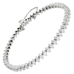 14k White Gold Diamond Line Bracelet with Approximately 5 Carats in Round Cut