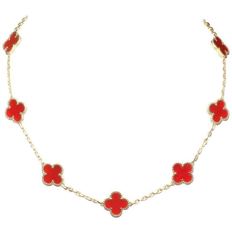 Van Cleef and Arpels 10 Motif Carnelian Alhambra Necklace at 1stDibs ...