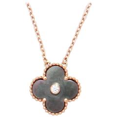 Van Cleef & Arpels Grey Mother-Of-Pearl Diamond Gold Vintage Alhambra Necklace