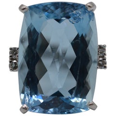 Vintage Art Deco Aquamarine Ring Em-Cut 15.53 Cts GGTL Certified 