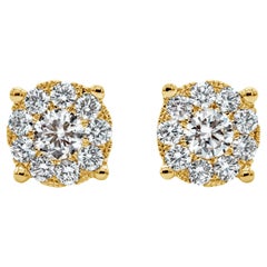 Roman Malakov, 0.83 Carat Total Illusion Diamond Stud Earrings in Yellow Gold