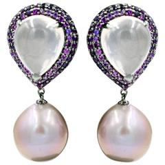 Pink Sapphire Pink F/W Pearls Rose Quartz Earrings 11