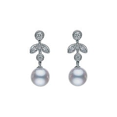 Mikimoto Boucles d'oreilles Akoya vintage en or blanc avec perles et diamants MEQ10022ADXW