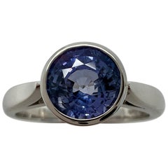 1.66ct Vivid Violet Blue Sapphire Round 18k White Gold Solitaire Rubover Ring
