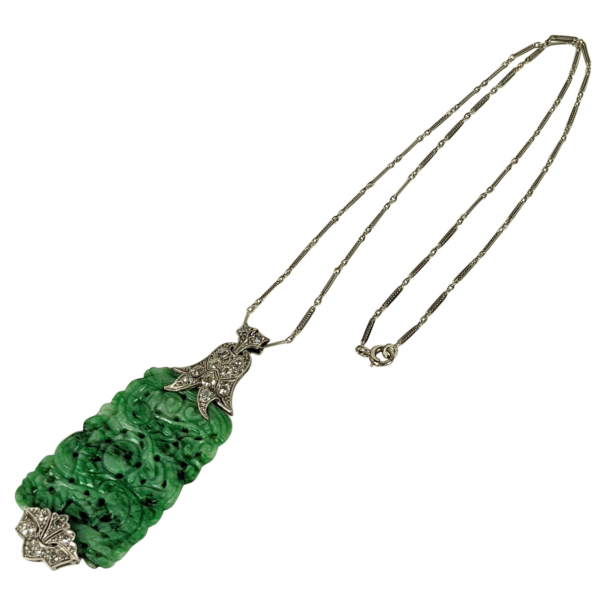 Art Deco Jade Diamond Pendant For Sale