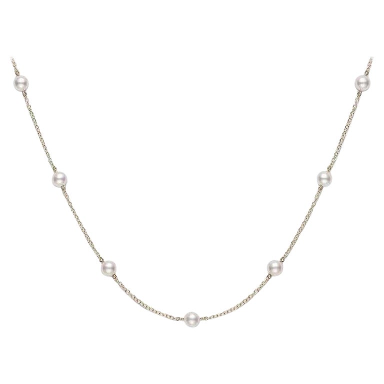 Mikimoto Akoya Cultured Pearl Station Necklace in Yellow Gold PC158LK For Sale