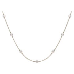 Used Mikimoto Akoya Cultured Pearl Station Necklace in Yellow Gold PC158LK