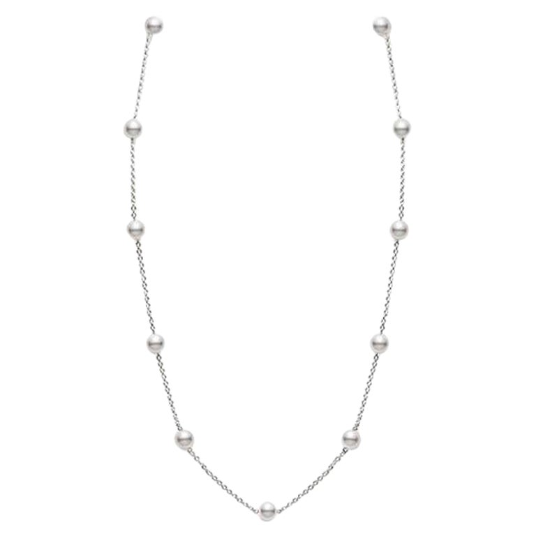 Mikimoto Akoya Cultured Pearl Station Necklace in White Gold PC158LW For Sale