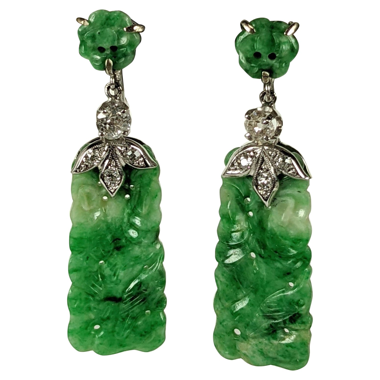 Art Deco Jade Diamond Earrings