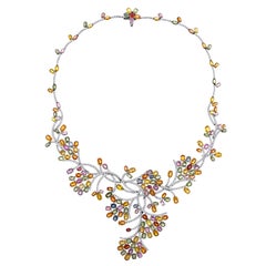 45.00 Carat Multi-Color Sapphire and Diamond Gold Necklace