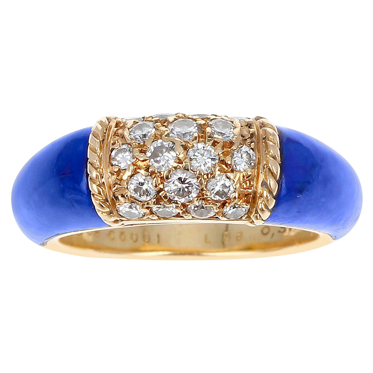 Van Cleef & Arpels Lapis and 5 Row Diamond Stacking Philippine Ring, 18K Yellow For Sale