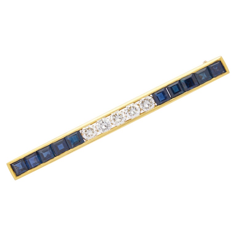 Tiffany & Co Brooch Pin in 18 Karat Gold with Sapphires & Diamonds For Sale