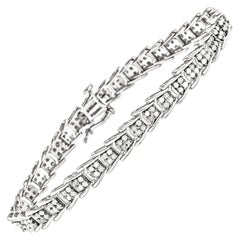 .925 Sterling Silver 2.0ct Diamond Fan-Shaped Fancy Chevron Link Tennis Bracelet