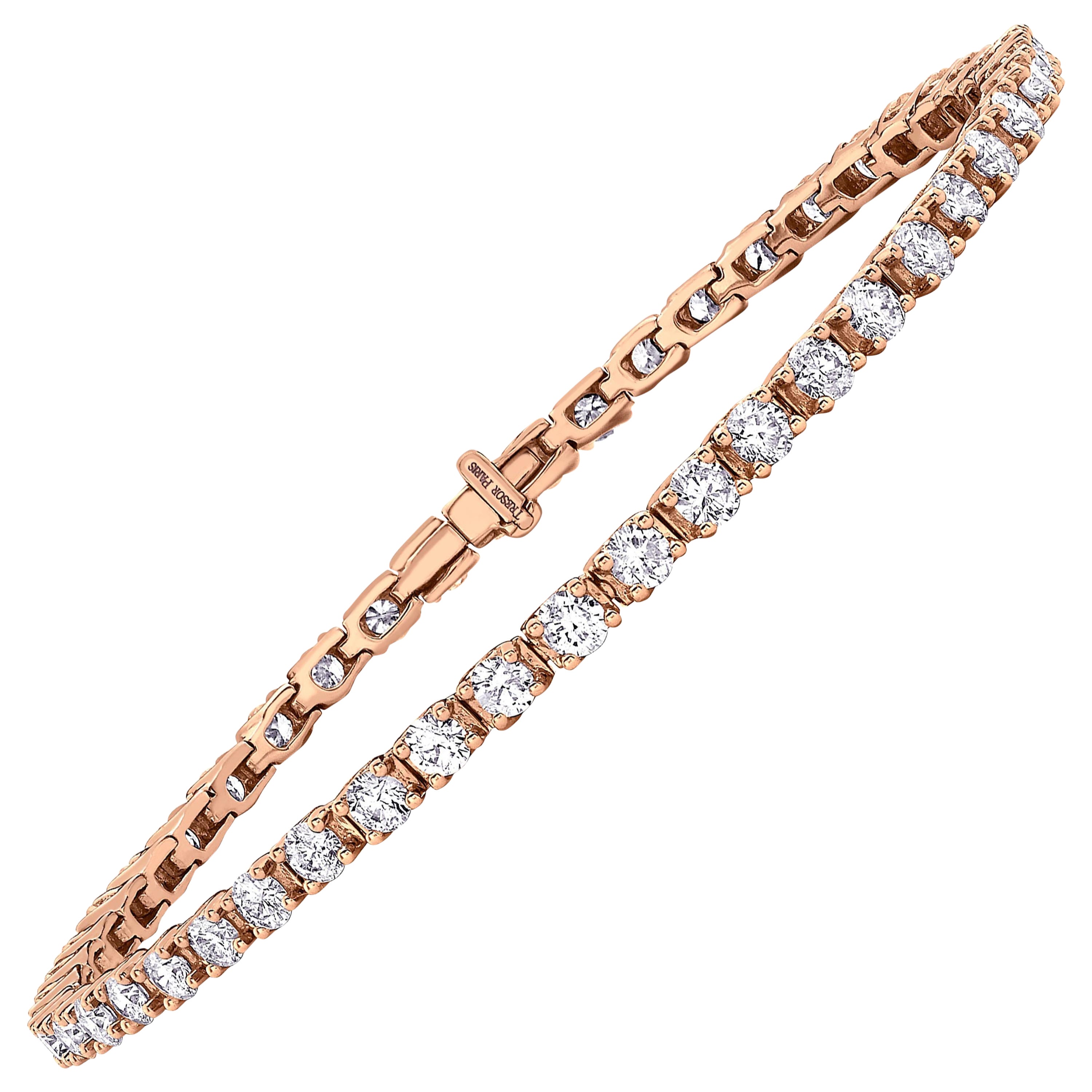 Bracelet tennis Riviera en or rose 18 carats serti de griffes avec diamants ronds de 4,00 carats en vente
