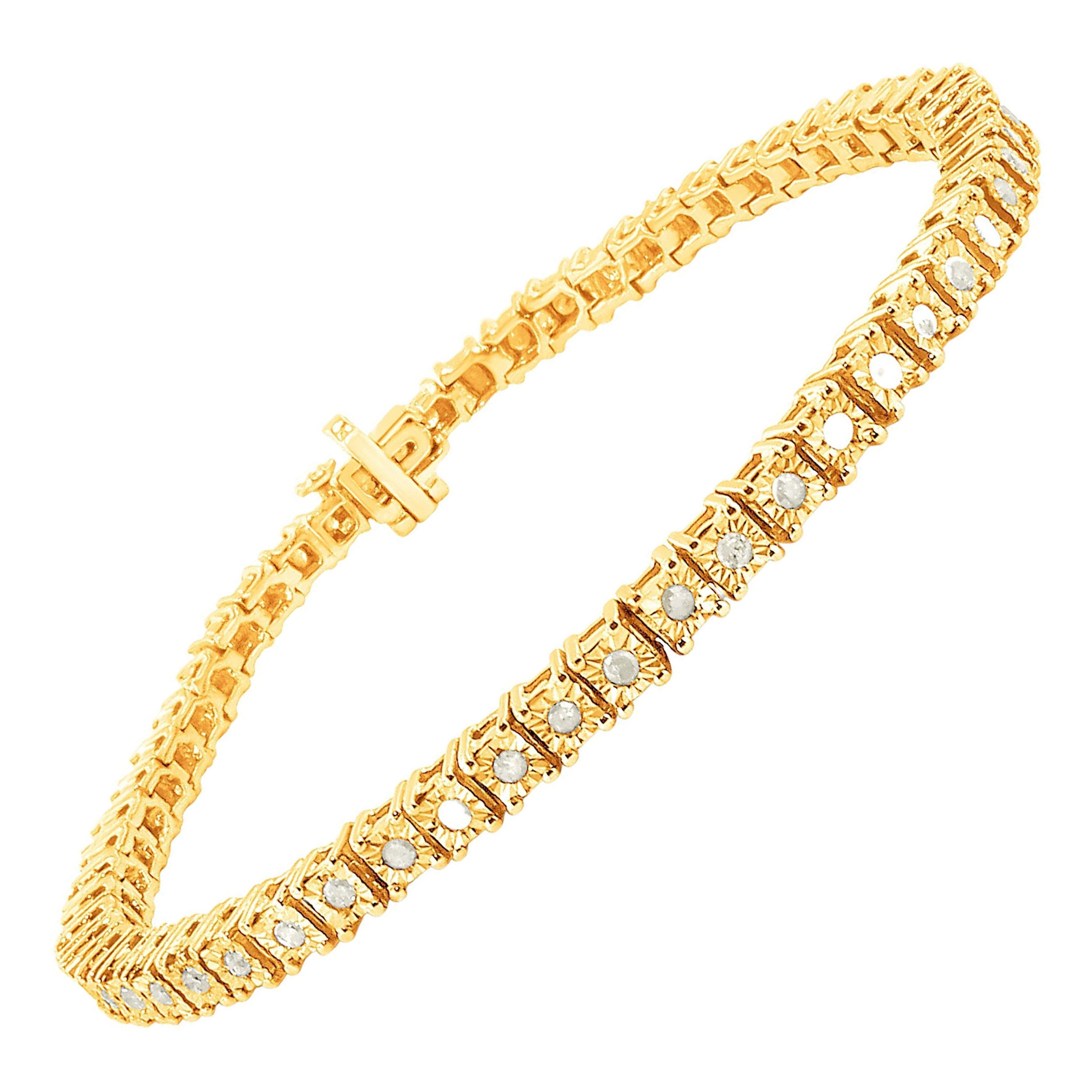 Bracelet tennis Miracle en or jaune sur argent avec cadre carré en diamants de 1,0 carat en vente