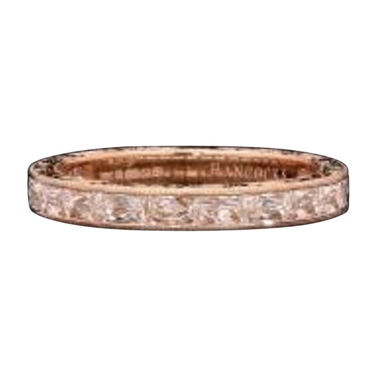 French-Cut Diamond "East/West" Eternity Ring 18ct Rose Gold Ornate Hand Engraved For Sale