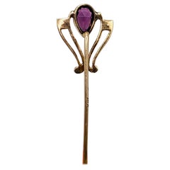Antique Victorian .5 Carat Amethyst and Pearl Yellow Gold Stick Pin