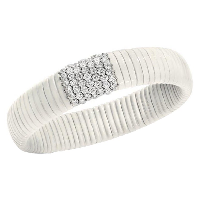 White Ceramic and 1.81 Ct Diamond Flexible Stretch Bracelet For Sale