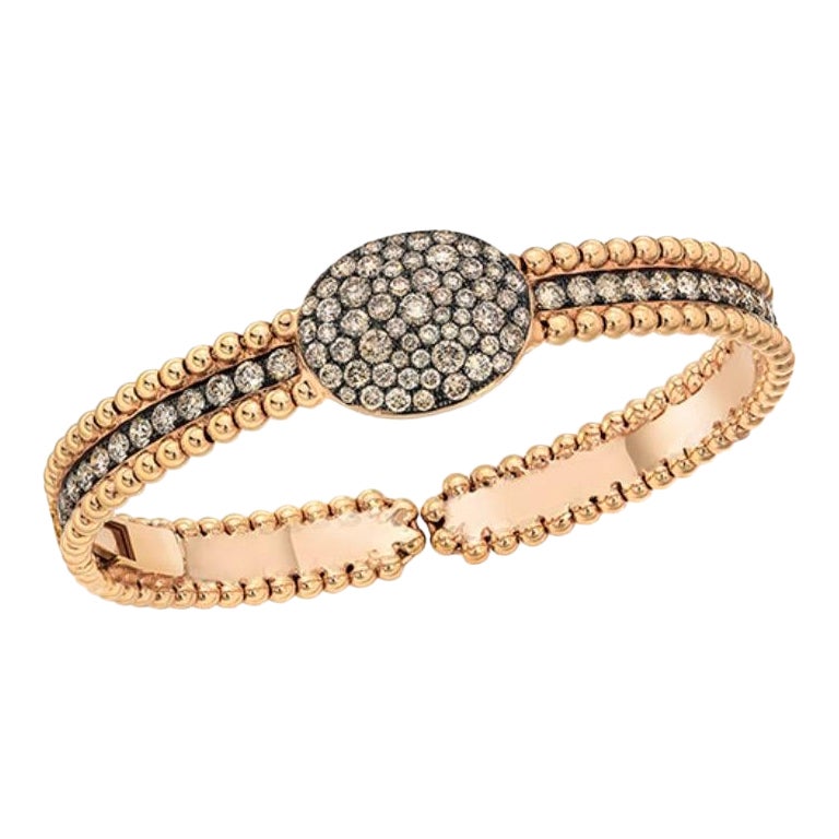 18KT Rose Gold and 3.50Ct Cognac Diamonds Beaded Edge Bracelet For Sale