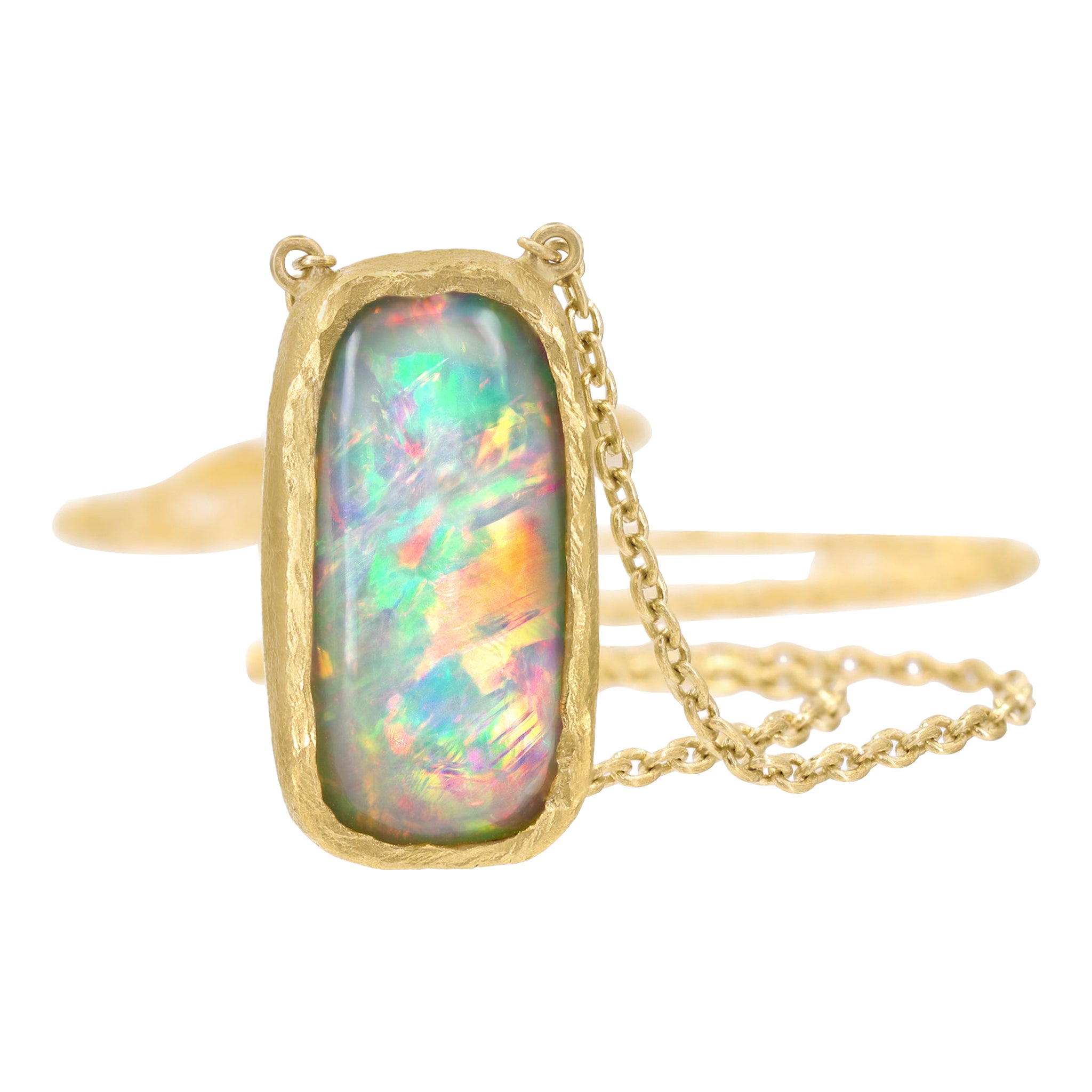 Fiery Gem Rainbow Opal 22k Gold Handmade Chain Necklace, Devta Doolan 2022
