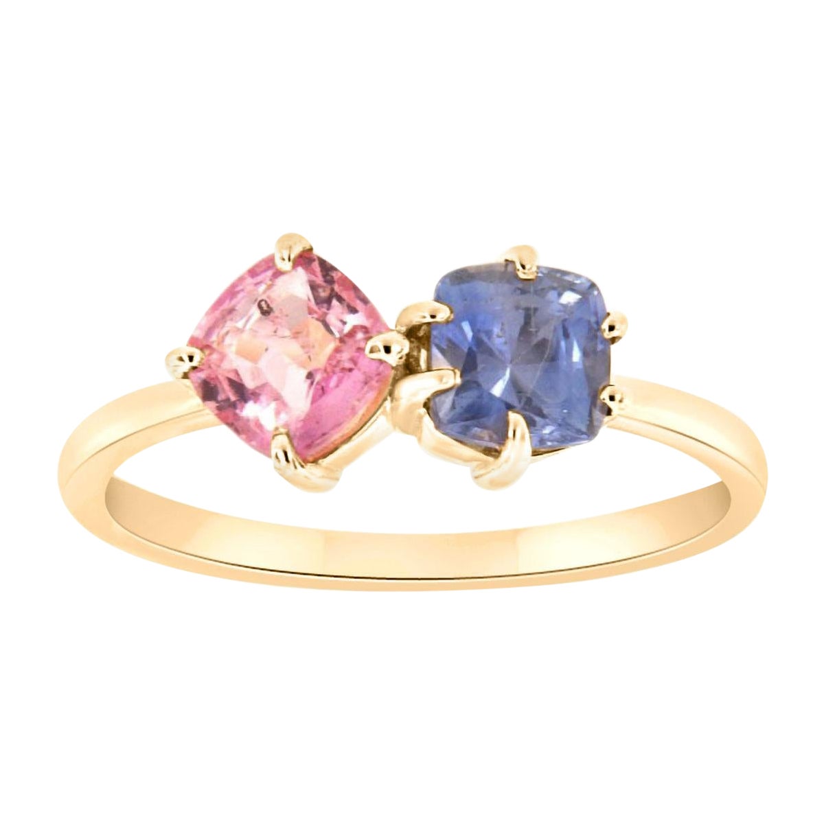1,75 Karat 14 Karat Gelbgold Rosa & Blauer unbehandelter Sri-Lankan Saphir Ring