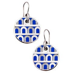 Davidor Paris Le Arc Colonnato Blaue Emaille-Ohrringe 18Kt Gold &amp; Diamanten