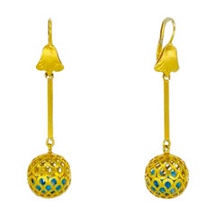 Vintage Turquoise Pebbles Dangling Drop Lever Back Earrings 18k Gold