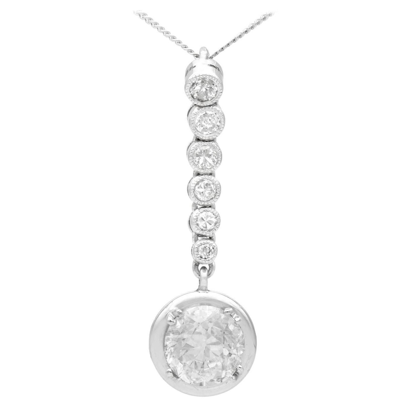 Antique French 1.41 Carat Diamond and Platinum Drop Pendant