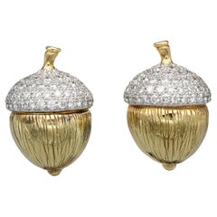Verdura Diamond Platinum and 18 Karat Gold Acorn Earrings