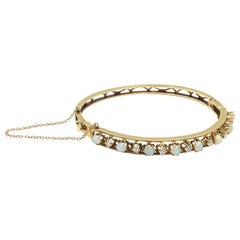 1950s Opal Diamond Yellow Gold Bangle Bracelet