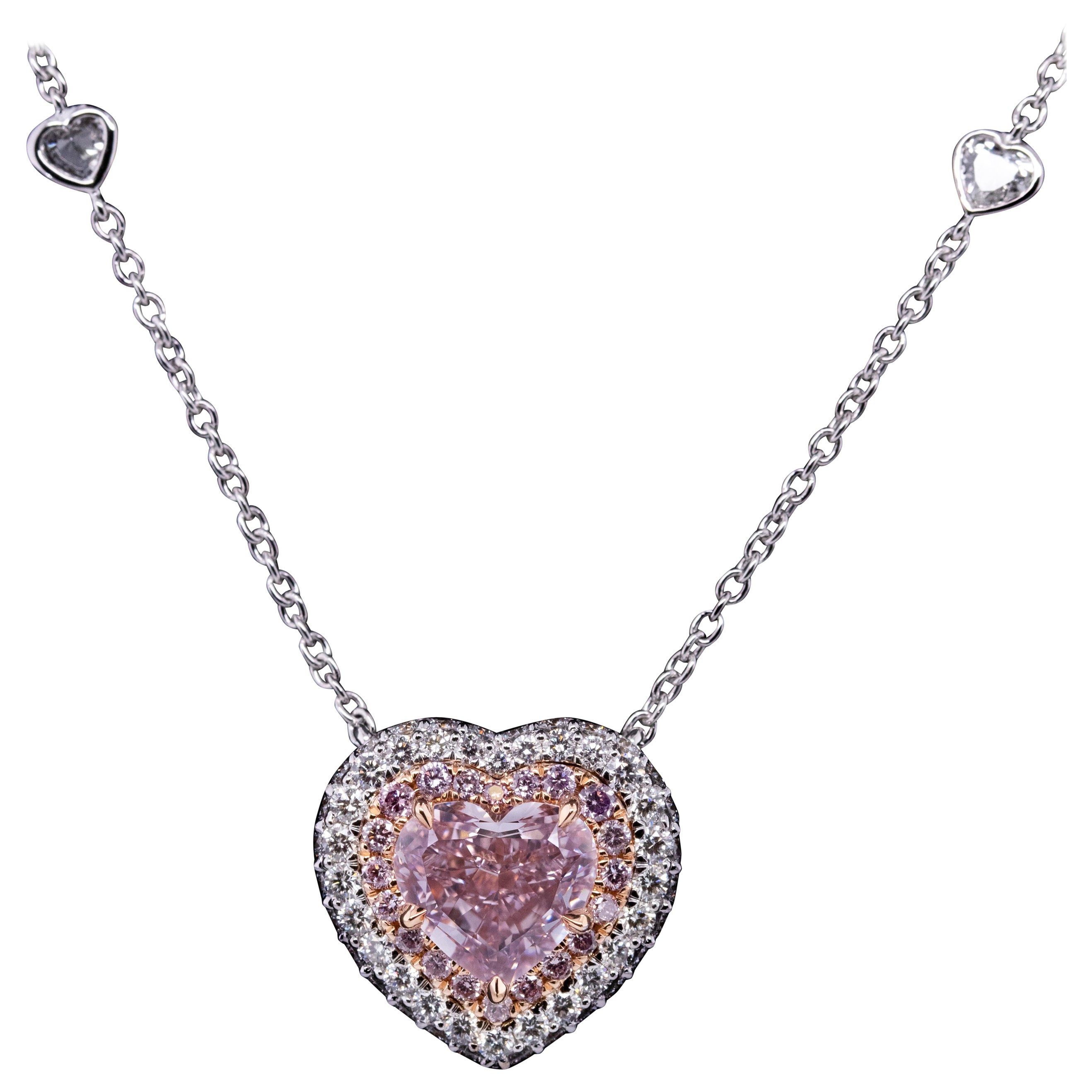 GIA Certified 2.16ct Natural Fancy Pink Heart Shape Diamond Necklace For Sale