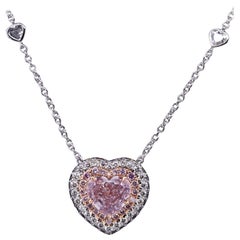GIA Certified 2.16ct Natural Fancy Pink Heart Shape Diamond Necklace