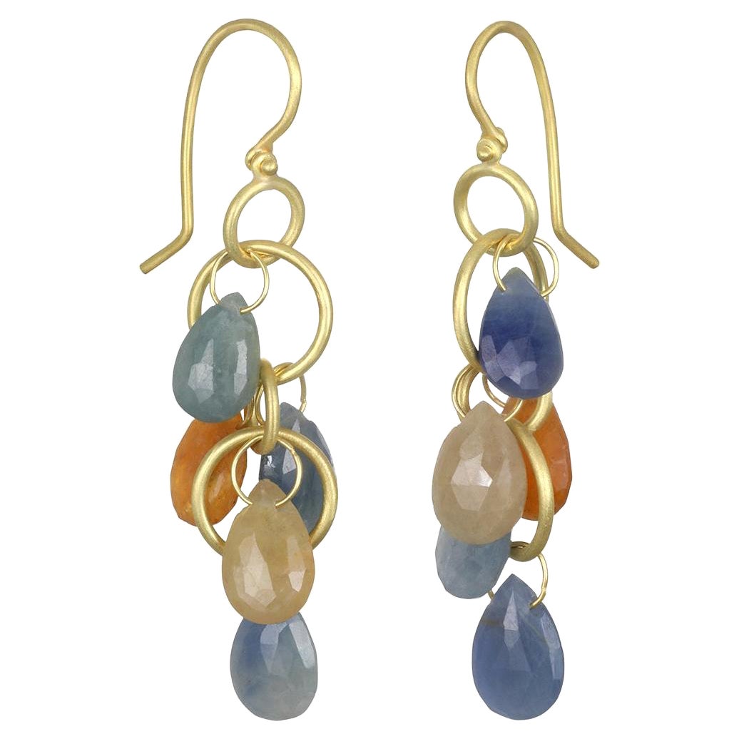 18K Gold Multi-Loop Light Umba Sapphire Briolette Earrings