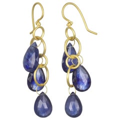 18K Gold Multi-Loop Light Umba Sapphire Briolette Earrings